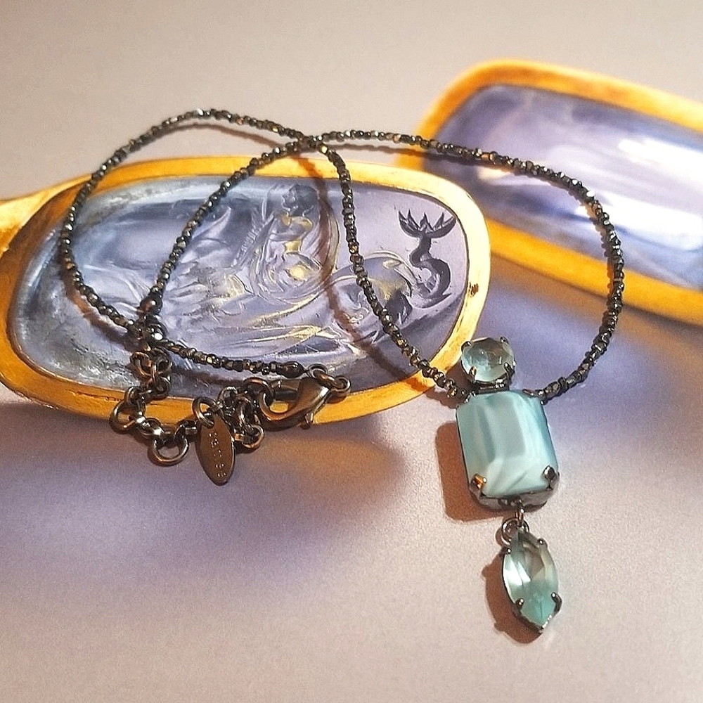 French Blue Givre Glass Vintage Designer signed CAME'E Necklace